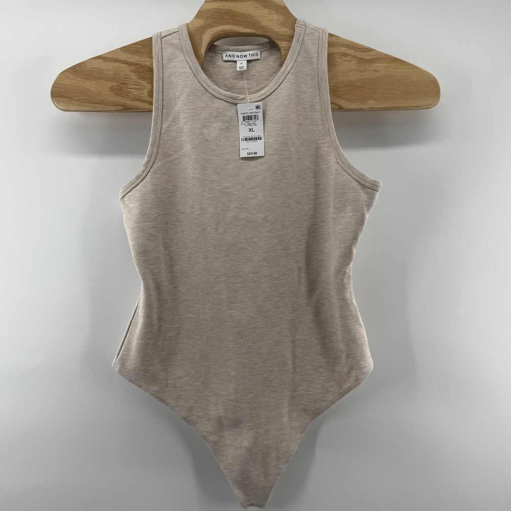 And Now This Bodysuit Womens XL Oatmeal Mel Ponte Sleeveless Stretch New